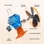 4 Blades Wood Stove Fans Heat Powered