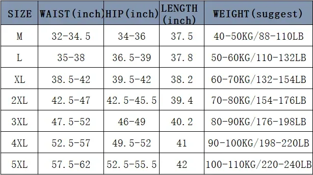 Size chart image