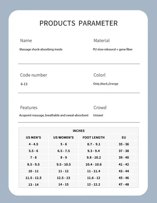 Insole size chart
